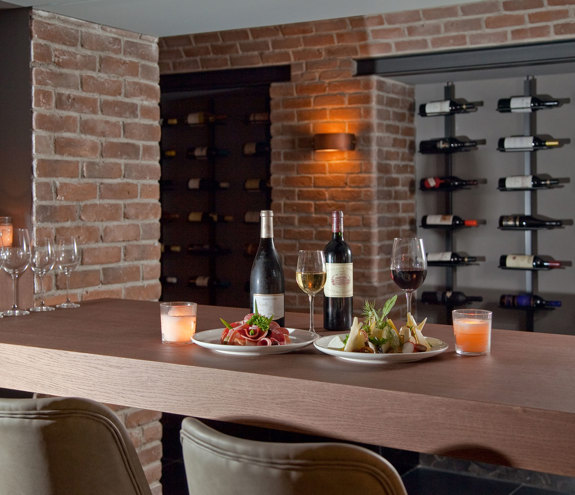 Sommelier's Restaurant bar decorated with food and wine