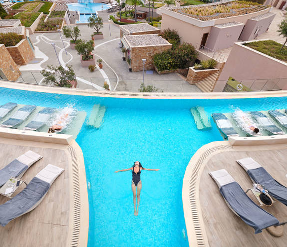 Miraggio Myrthia Thermal Spa pool and sunbeds