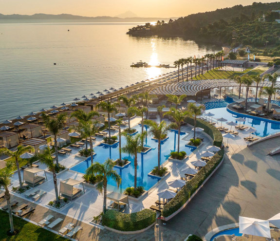 Side view of the pools and the beach