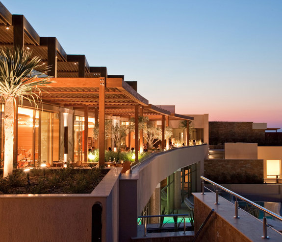 Wide view of Portofino exterior with Ambient lighting at dusk 