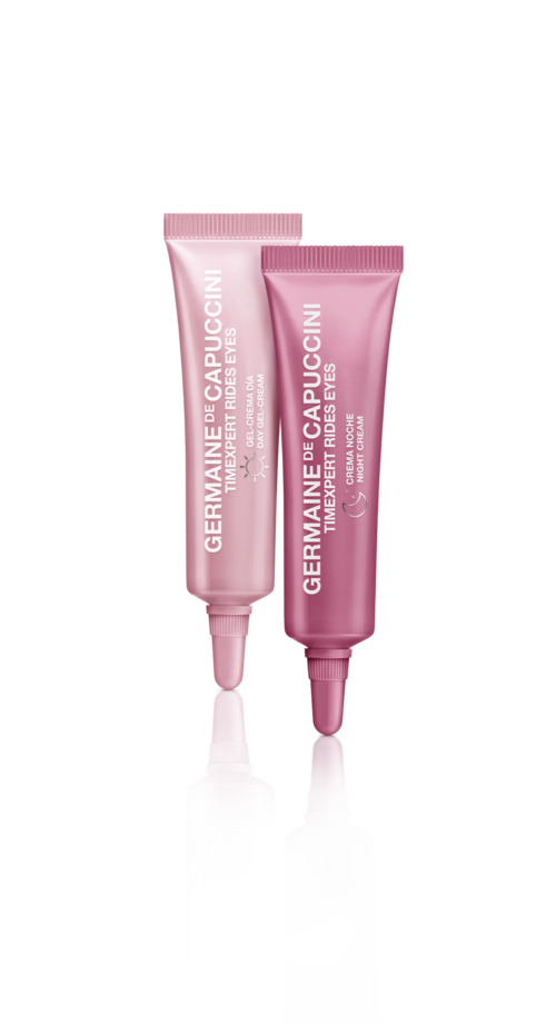 Germaine de Capuccini Timexpert Rides Eyes day and night eye creams in pink tubes with reflective surface