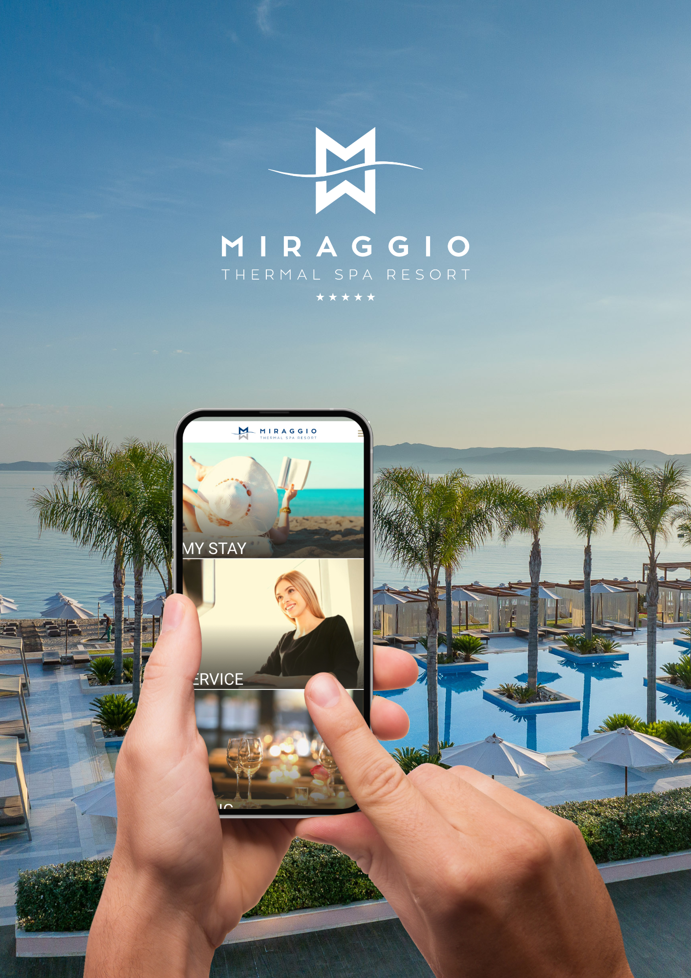 Miraggio Thermal Spa Resort design with mobile site, Miraggio logo and the Resort
