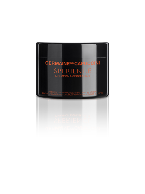 Germaine de Capuccini Sperience Cinnamon & Ginger body scrub in sleek black jar