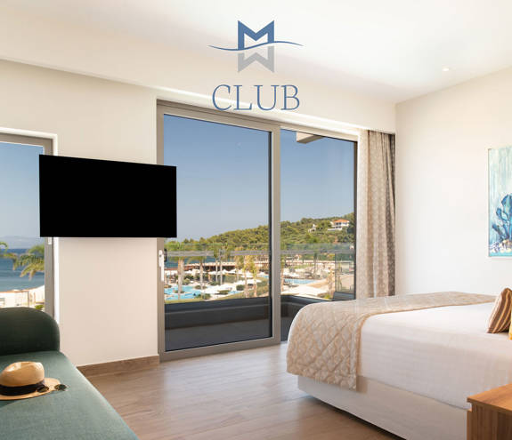 Miraggio Duplex Private Pool Suite bed, television and balcony view