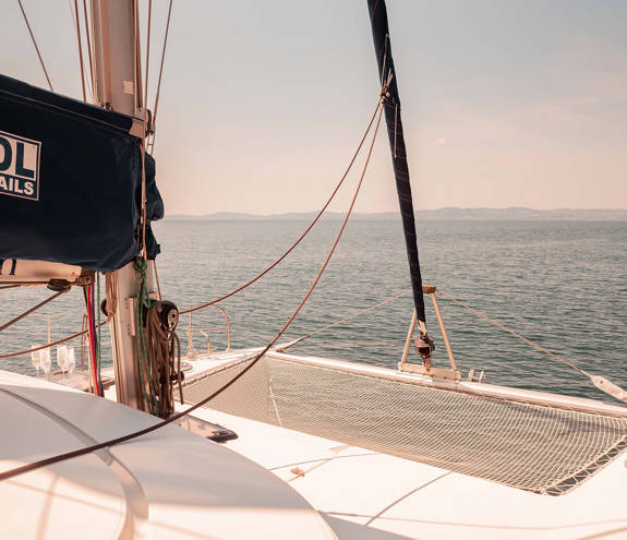 Picture of the back of a yacht from the deck