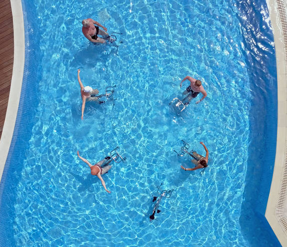 Group of people on the aqua bikes