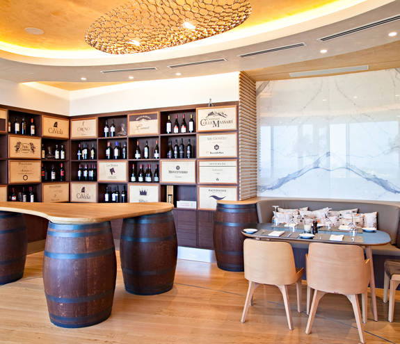 Portofino Restaurant table, chairs and wine cellar