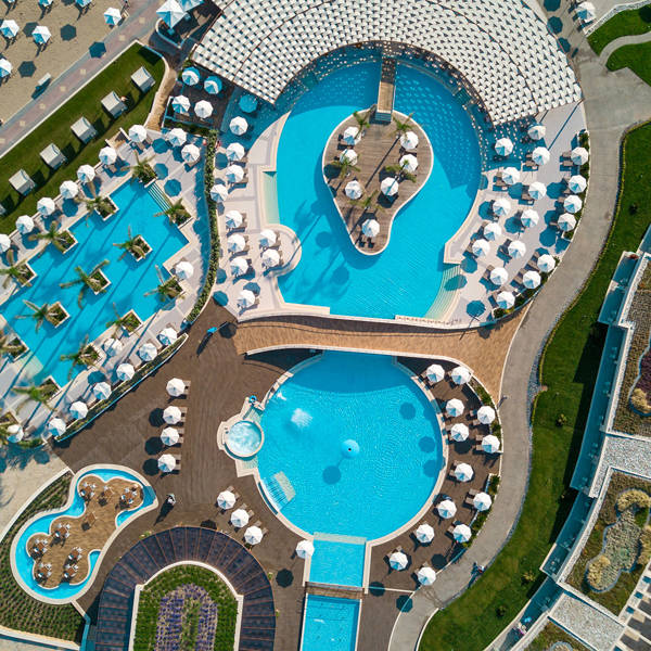 Sky high view of the pools