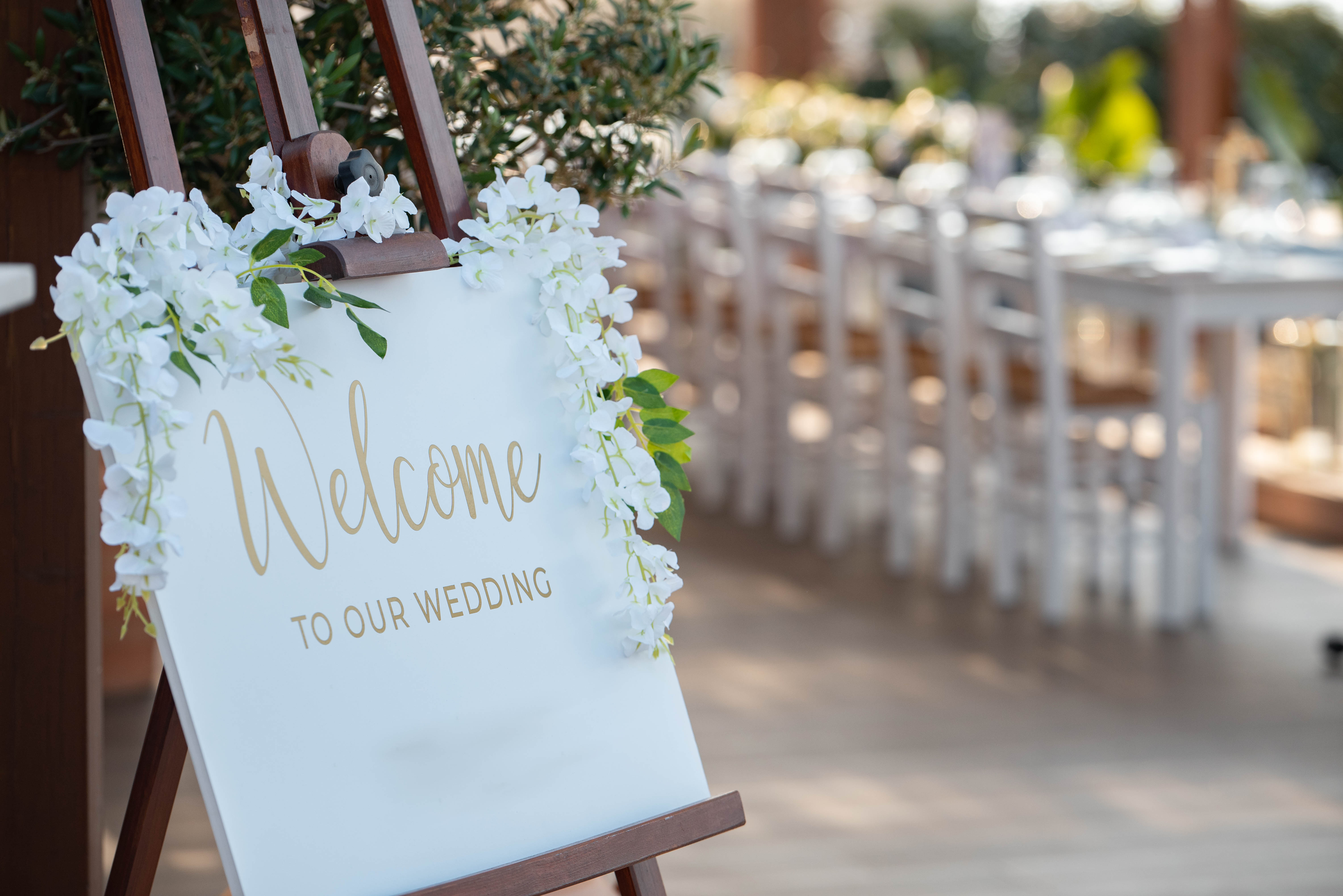 Welcome tablet near the wedding area