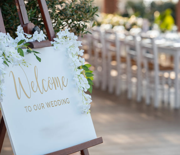 Welcome tablet near the wedding area