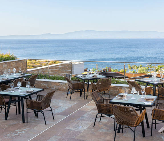 Sommelier's Restaurant balcony with decorated tables and chairs