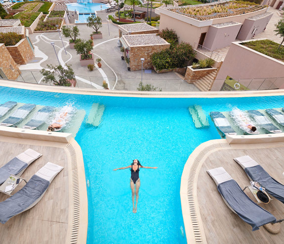 Miraggio Myrthia Thermal Spa pool and sunbeds