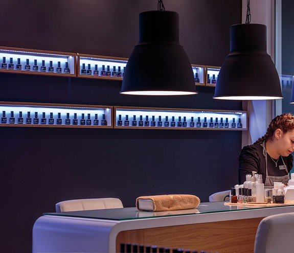 Luxury nail spa with elegant lighting and manicure service
